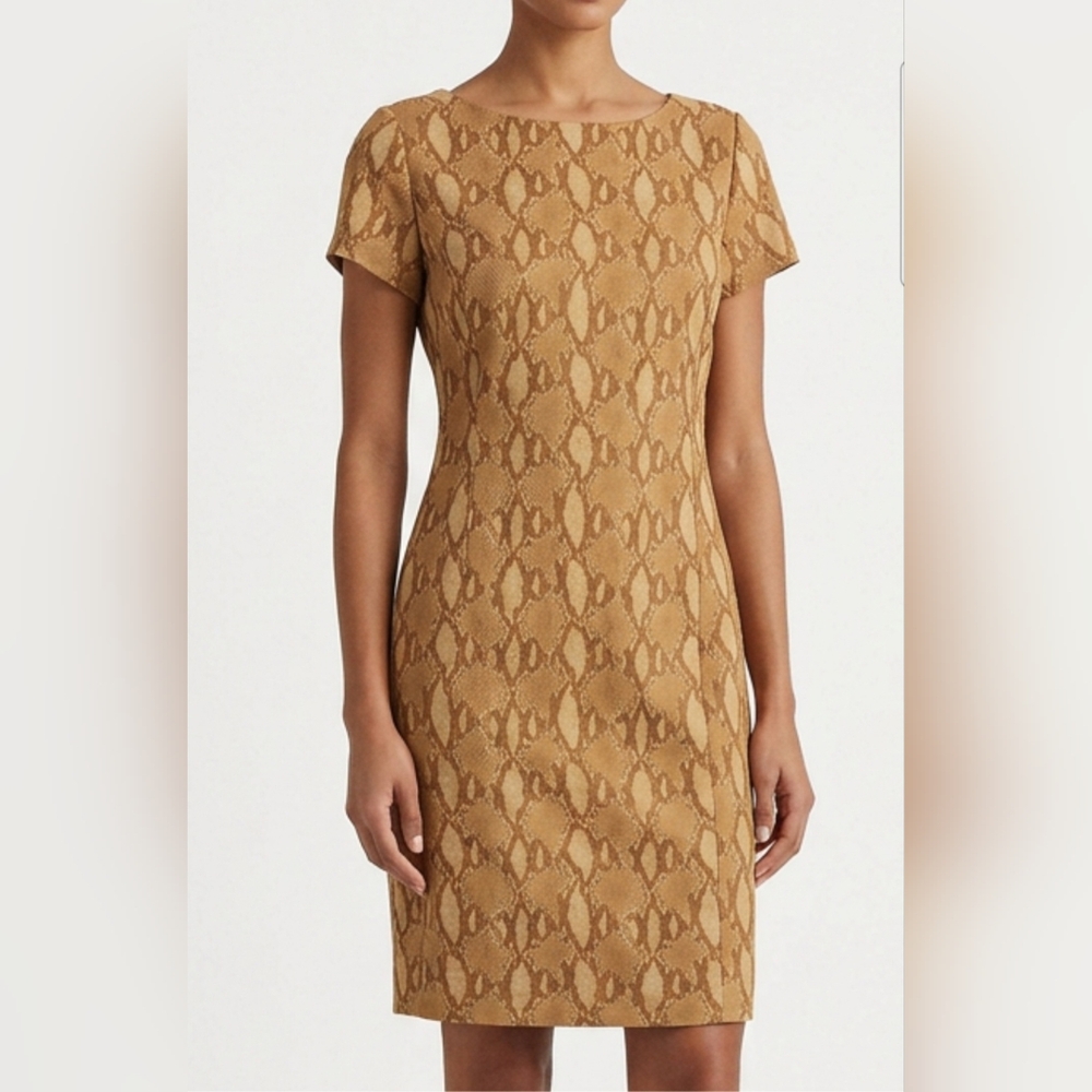 🦋Lauren Ralph Lauren Tan Snake Print Midi Dress Pit 24 L 39